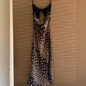 Free People Chic Black Maxi Dress with Cream and pink 
Floral Design